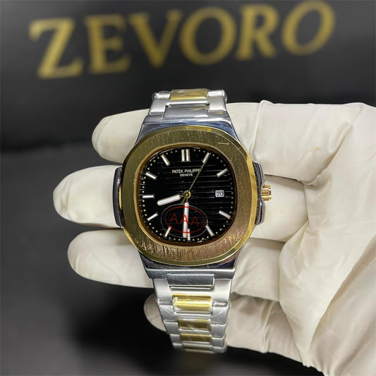Patek Philippe Nautilus – Black Dial Two-Tone Gold Bezel (Quartz)